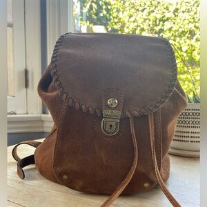 Patricia Nash Brown Suede Leather Drawstring Casape Backpack